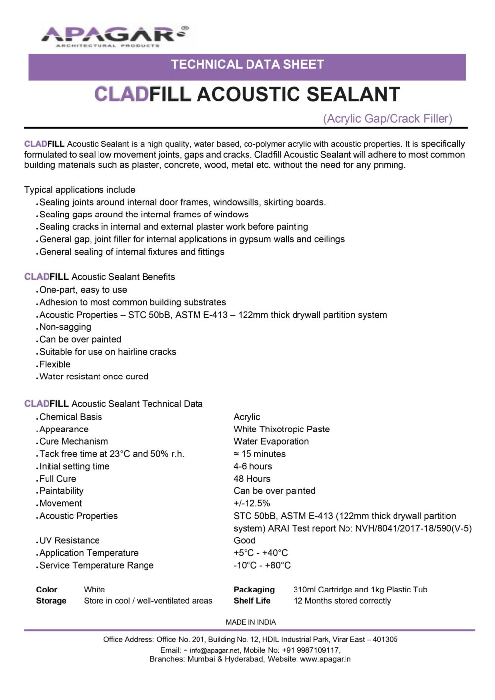 APAGAR CLADFILL ACOUSTIC SEALANT - Image 2